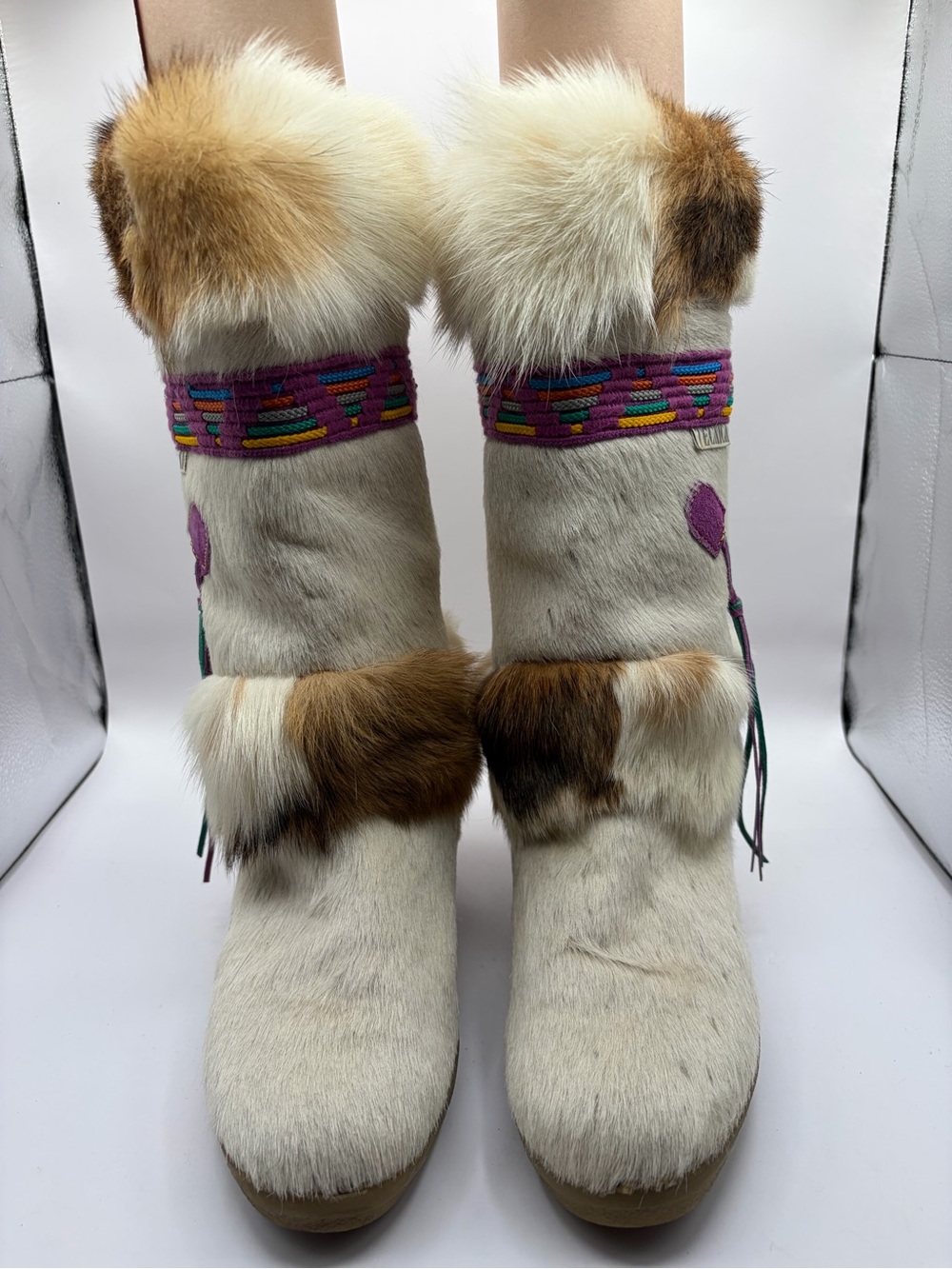 Vintage Tecnica Italy White Fur Ski Snow Boots Skandia Aztec Goat EU39 US 9 - Picture 3 of 11
